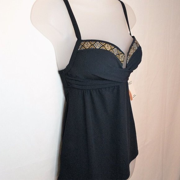 Coco Reef Tankini Top 8/32C Contours Gemma Black Coastal Edge Aztec New - Picture 3 of 10